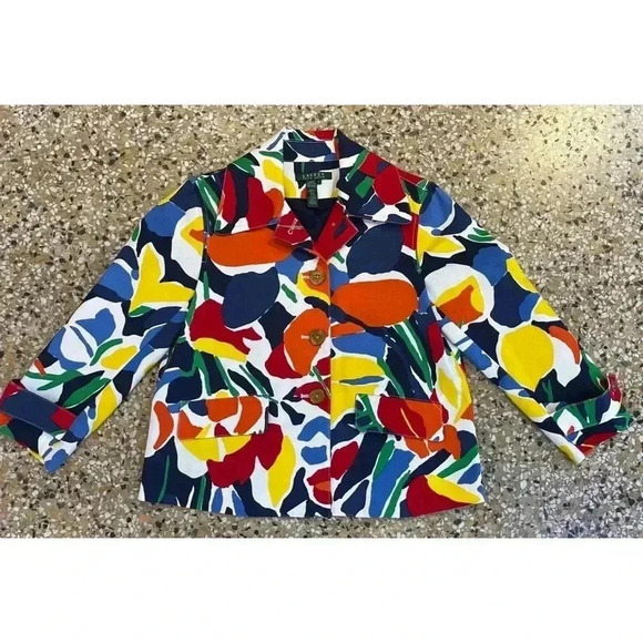 Ralph Lauren Petite medium Cotton Multi Color Floral Jacket - Picture 1 of 2